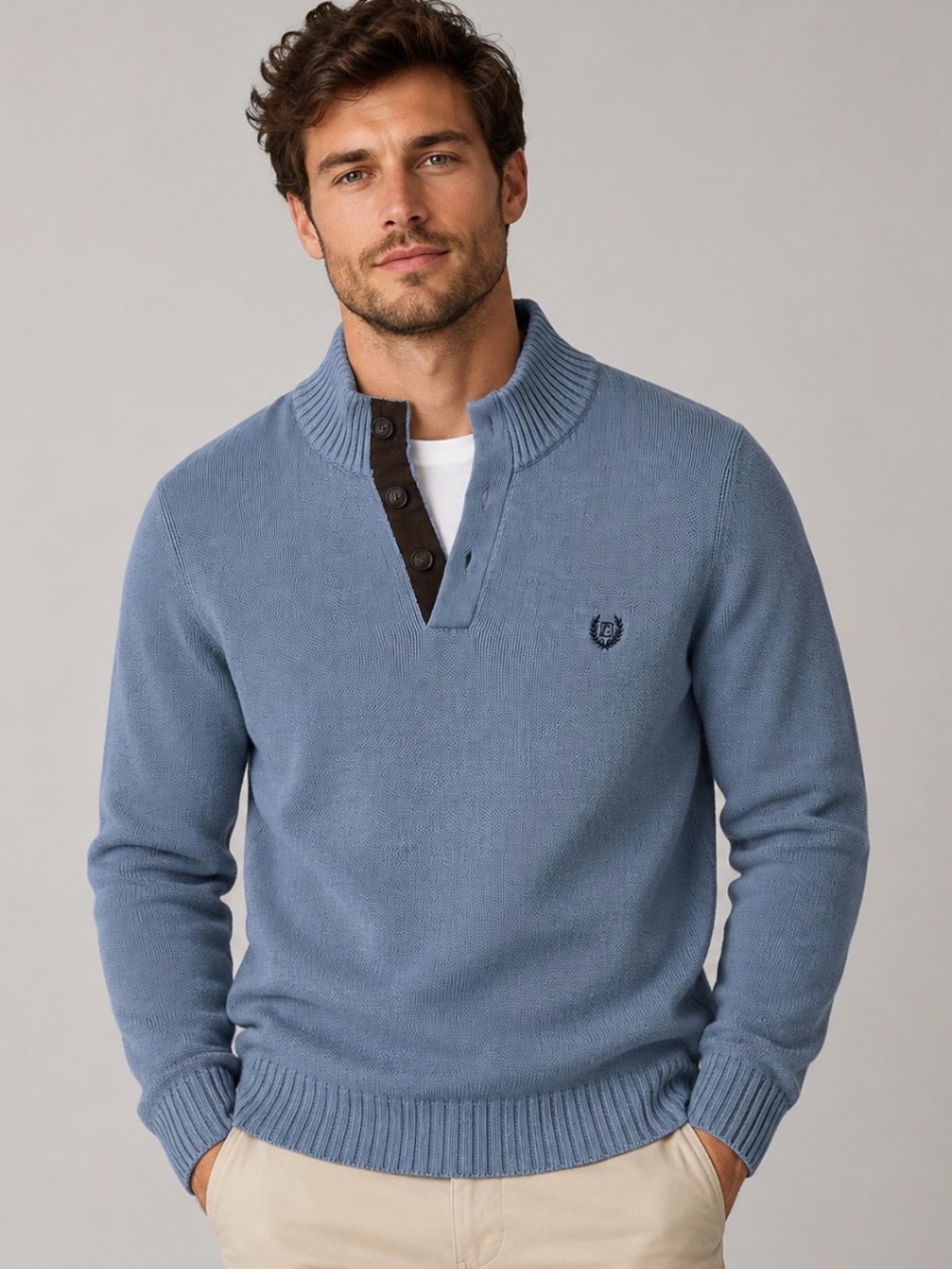 Chaps Men’s Blue/Brown Knit Sweater with Brown Suede Elbow Patches Pullover XL